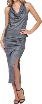 Maven West Cinched Slit Skirt In Indigo / Gold Metallic Accents