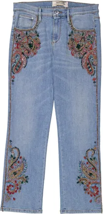 Roberto Cavalli Paisley Crystal-Embellished Denim Jeans, Brand Size 42 ( US Size 8 )