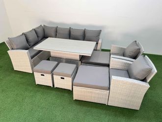 Fimous 12 Seat Garden Furniture Corner Sofa with Armchair Light Grey