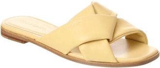 Ferragamo Womens Alrai Leather Criss Cross Flat Sandals, Butter Yellow