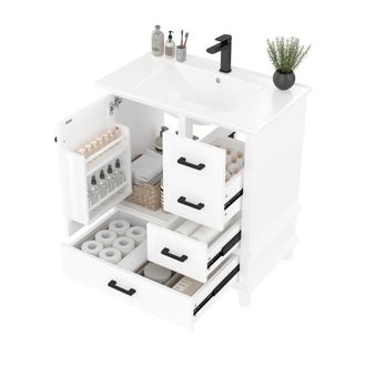 STILVORA Mueble Bajo Lavabo Con Almacenaje Cerrado Y 3 Cajones, Lavabo Integrado, De Pie, En Mdf Y Cer&aacute;mica, Blanco, 76 X 46 X 83.5 Cm