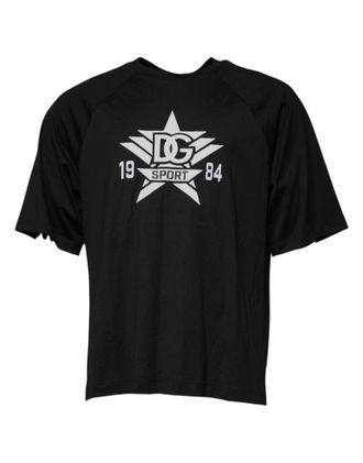 Dolce & Gabbana Mens Black Logo Print Cotton Crew Neck T-Shirt