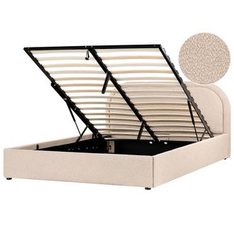 Beliani Cama Moderna Con Almacenaje De Boucl&eacute; Gris Pardo 160 X 200 Cm Quillien