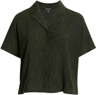 Eileen Fisher Crinkle Notch Collar Button-Up Shirt in Seaweed at Nordstrom, Size 2X