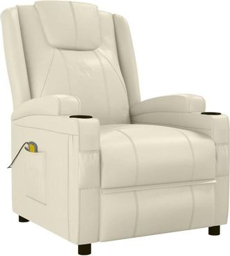 vidaXL Sill&oacute;n De Masaje De Cuero Sint&eacute;tico Blanco Crema Vidaxl