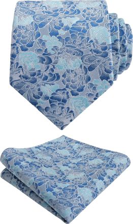 Alizeal Mens 8cm Floral Necktie with Hanky Classic Fashion Business Tie and Handkerchief Set, Teal+Turquoise