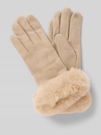 Eem Fashion Slim Fit Handschuhe aus Woll-Mix mit Kunstfellbesatz in Sand, Gr&ouml;&szlig;e L