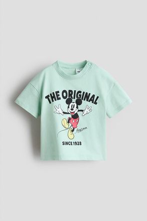 H&M Printed Cotton T-shirt in Mint Green/mickey Mouse at Nordstrom, Size 12M