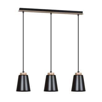 Wonderlamp Regleta de techo con 3 pantallas de metal y madera negro