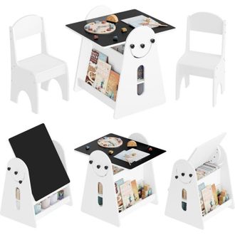 Woltu Woltu - Juego De Mesa Y Silla Infantil Con Caballete, Mesa Y 2 Sillas Para Ni&ntilde;os Para Dibujar, Estudiar Y Leer, Color Blanco