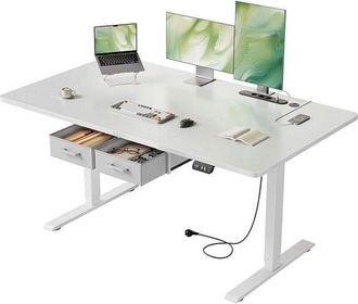 OEM Hlonone Escritorio Elevable Electrico 140 X 80 Cm, Con Enchufes & Puertos Usb-c, Con 2 Cajones Extra&iacute;bles, 2 Control Memoria, Blanco
