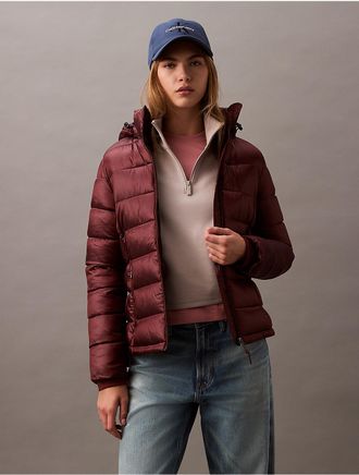 Calvin Klein Womens High Shine Lightweight Puffer Jacket - Red - XS