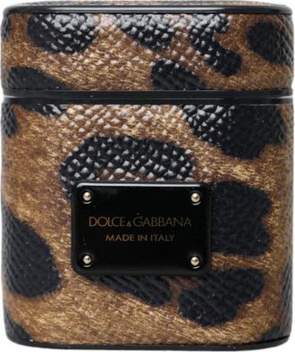 Dolce & Gabbana Luipaard Kalfsleren Airpods Hoesje - unisex - Telefoonaccessoires - Bruin - ONE Size - Leer - Accessoires