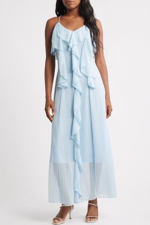 Vero Moda Camille Ruffle Detail Slipdress in Skyway at Nordstrom, Size X-Large