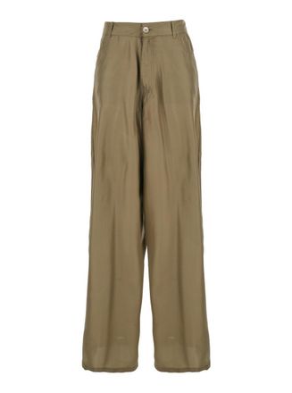 Jucca Green Silk Pants With Belt Loops And Logo Patch On The Rear In Silk Woman