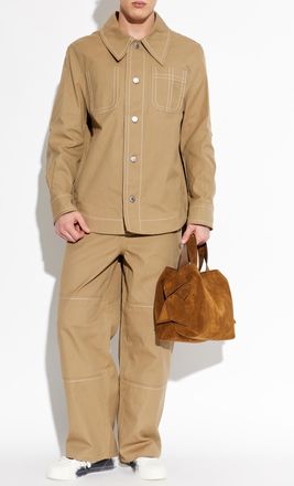 Ami Denim Jacket With Pockets, Mens, Brown