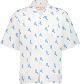 Marni Printed Cotton Shirt - Heren - Korte mouwen Overhemden - Wit - S - Katoen - Overhemden