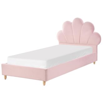 Beliani Cama Con Somier Moderna Tapizado De Terciopelo Infantil Somier De L&aacute;minas Rosa 90 X 200 Cm Neulise