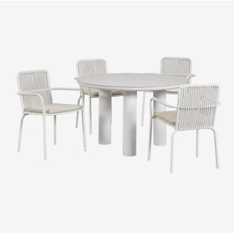 Sklum Set da tavolo rotondo Arken in ceramica e alluminio, &Oslash;120, e quattro sedie da giardino Alberta in alluminio con braccioli. Sklum