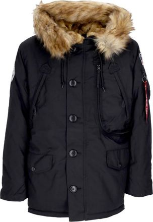 Alpha Industries Zwarte Polarjas met capuchon - Heren - Winterjassen - Zwart - M - Polyester - Jassen