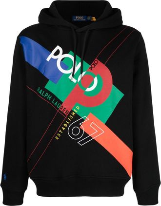 Polo Ralph Lauren logo-print cotton-blend hoodie - men - Cotton/Polyester/Cotton/Polyester - S - Black
