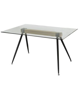 Home Heavenly Mesa de comedor de cristal, estructura de madera y patas de metal