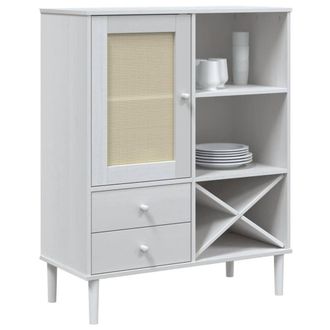 Berkfield Home Highboard SENJA Rattan Look White 90x40x112cm Solid Wood Pine | Size: 90 x 40 x 112 cm