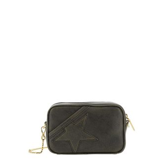 Golden Goose Black Crossbody Bag With Removable Chain-Link Shoulder Strap And Star Patch On The Front In Leather Woman