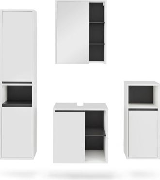 Vicco Conjunto De Muebles De Ba&ntilde;o Viola, Blanco/gris, 4 Partes, Vicco