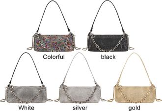 Generic Women Rhinestone Evening Bag W/Chain Shoulder Strap for Party Wedding (black)
