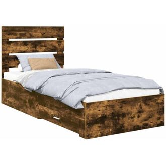 vidaXL Bed Frame with Drawer Smoked Oak 90 x 200 cm Engineered Wood vidaXL