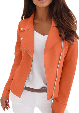 Generic Suede Jackets For Women Faux Suede Bomber Jacket Autumn Winter Fall Zip Up Cropped Leather Jackets Lapel Collar Pilot Coat Trendy Y2k Streetwear Short