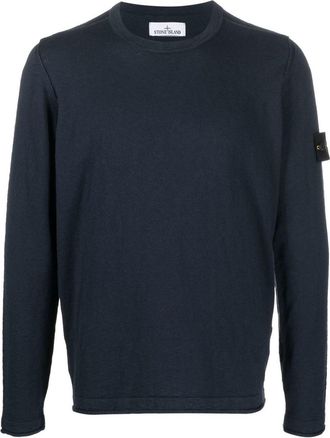 Stone Island Navy Blue Crew Neck Sweater With Logo