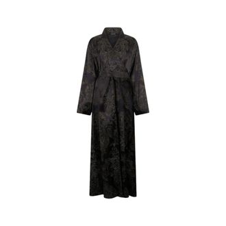 Roberto Cavalli Wrap Dresses, female, Black, Size: XS Ornamental Silk Kimono Dress