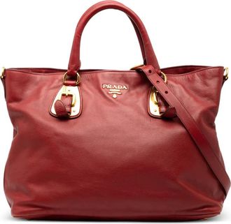 Prada 2013-2025 Soft Calfskin Open Convertible Shopping Tote satchel - Rood