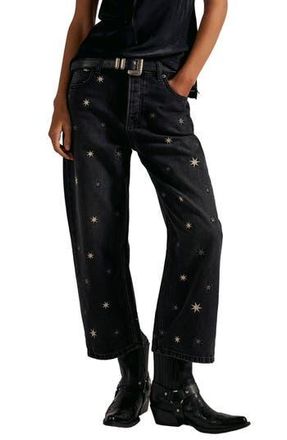 Free People Deep Trance Embroidered Barrel Leg Jeans in Starry Night at Nordstrom Rack, Size 28