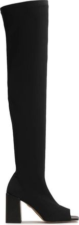 Kazar Peep toe musketiers in stof - Dames - Over de knie laarzen - Zwart - 38 EU - Leer - Schoenen