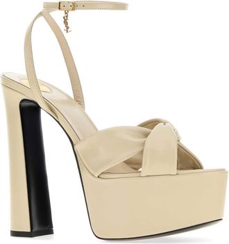 Saint Laurent Womens Franciane Platform Heel Beige Calf