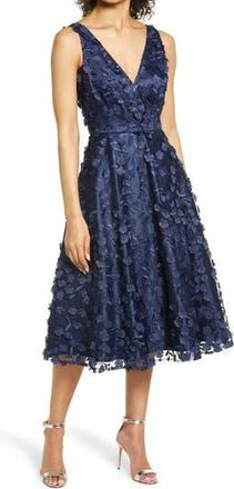Eliza J 3D Appliqu&eacute; Fit & Flare Cocktail Dress in Navy at Nordstrom Rack, Size 2