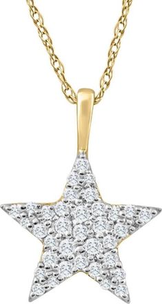 Pompeii3 1/4Ct TW Diamond Star Pendant Yellow Gold Womens Necklace 18