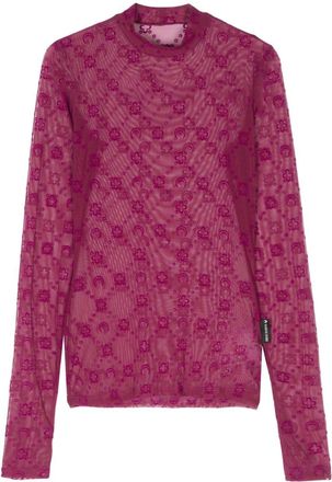 Marine Serre Moonogram mesh top - women - Recycled Polyamide/Elastane - S - Pink