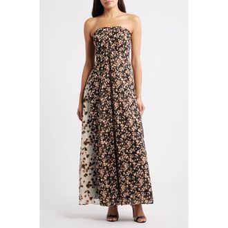 Parker Seleste Floral Strapless Maxi Dress in Rich Black at Nordstrom Rack, Size 10