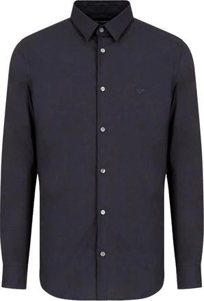 Emporio Armani Blauw Stretch Overhemd Klassieke Kraag - Heren - Casual Overhemden - Blauw - S - Katoen - Overhemden