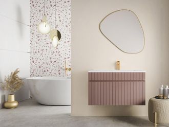 Vente-Unique Mobile per bagno sospeso scanalato con lavabo da incasso 80 cm Rosa - SATARA