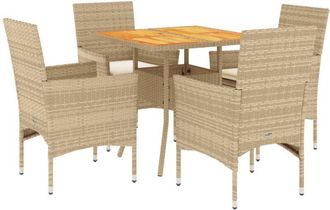 vidaXL Vidaxl - Set De Comedor Jard&iacute;n 5 Pzas Con Cojines Rat&aacute;n Pe Acacia Beige