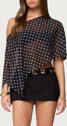 Edikted Asymmetric Polka Dot Chiffon Poncho in Black-And-White at Nordstrom, Size X-Large