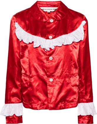 Comme Des Garçons ruffled-appliqué satin jacket - women - Polyester - L - Red