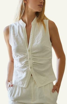Crescent Sleeveless Mandarin Collar Blouse Top in White at Nordstrom, Size Medium
