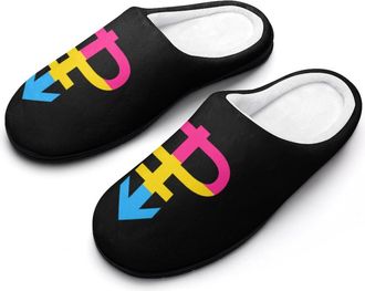 Generic Pansexual Proud Rainbow Flag Funny Mens Cotton Slippers Shoes Novelty Soft Non-Slip Sole Home Shoe