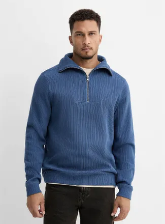 Le 31 Mens Zip funnel-neck ribbed sweatshirt